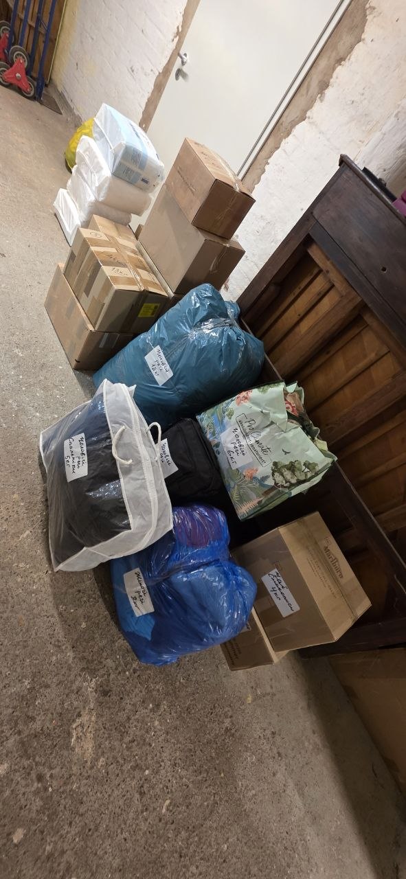 Verpackte Sachspenden für den Transport